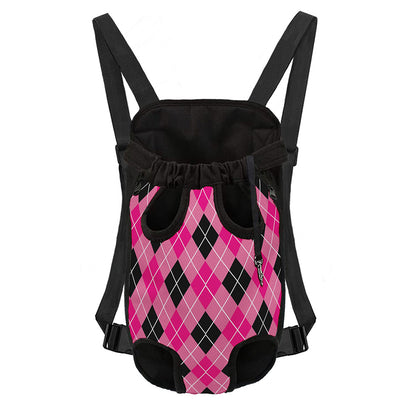Black And Pink Argyle Pattern Print Pet Carrier Backpack