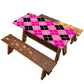 Black And Pink Argyle Pattern Print Picnic Table Cover