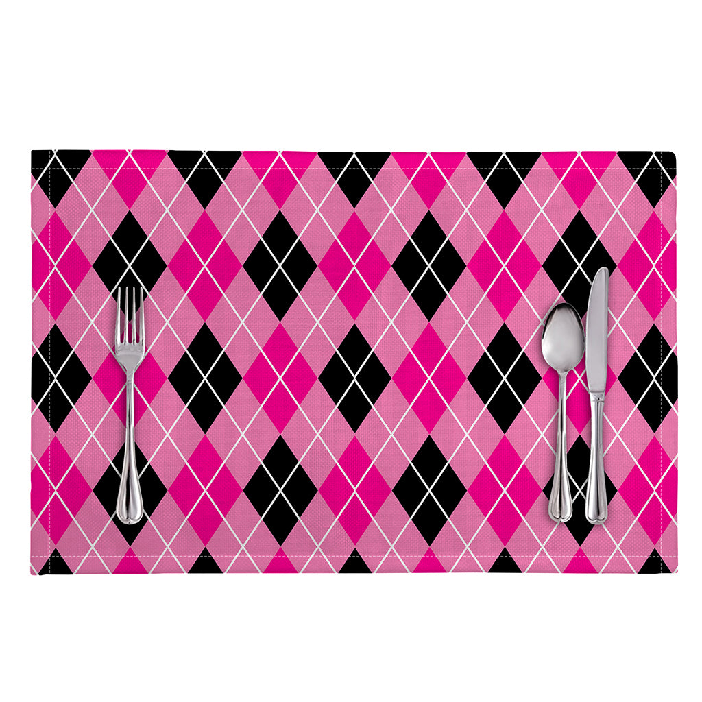 Black And Pink Argyle Pattern Print Placemat