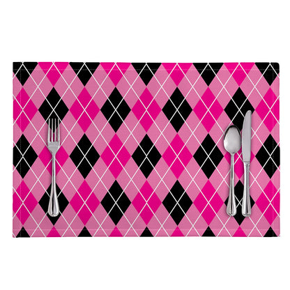 Black And Pink Argyle Pattern Print Placemat