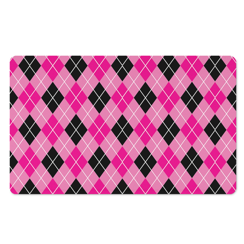 Black And Pink Argyle Pattern Print Polyester Doormat