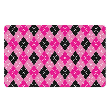 Black And Pink Argyle Pattern Print Polyester Doormat