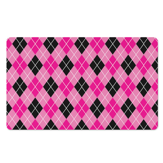 Black And Pink Argyle Pattern Print Polyester Doormat