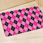 Black And Pink Argyle Pattern Print Polyester Doormat