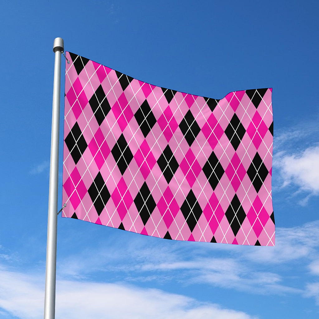 Black And Pink Argyle Pattern Print Polyester Flag