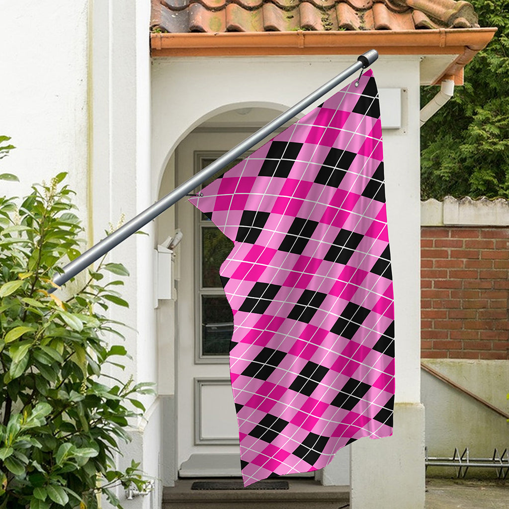 Black And Pink Argyle Pattern Print Polyester Flag