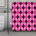 Black And Pink Argyle Pattern Print Polyester Shower Curtain