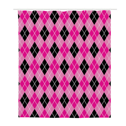 Black And Pink Argyle Pattern Print Polyester Shower Curtain