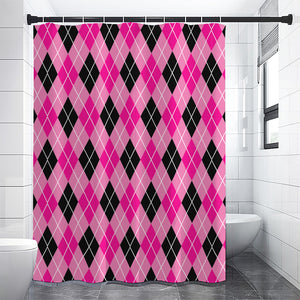 Black And Pink Argyle Pattern Print Premium Shower Curtain