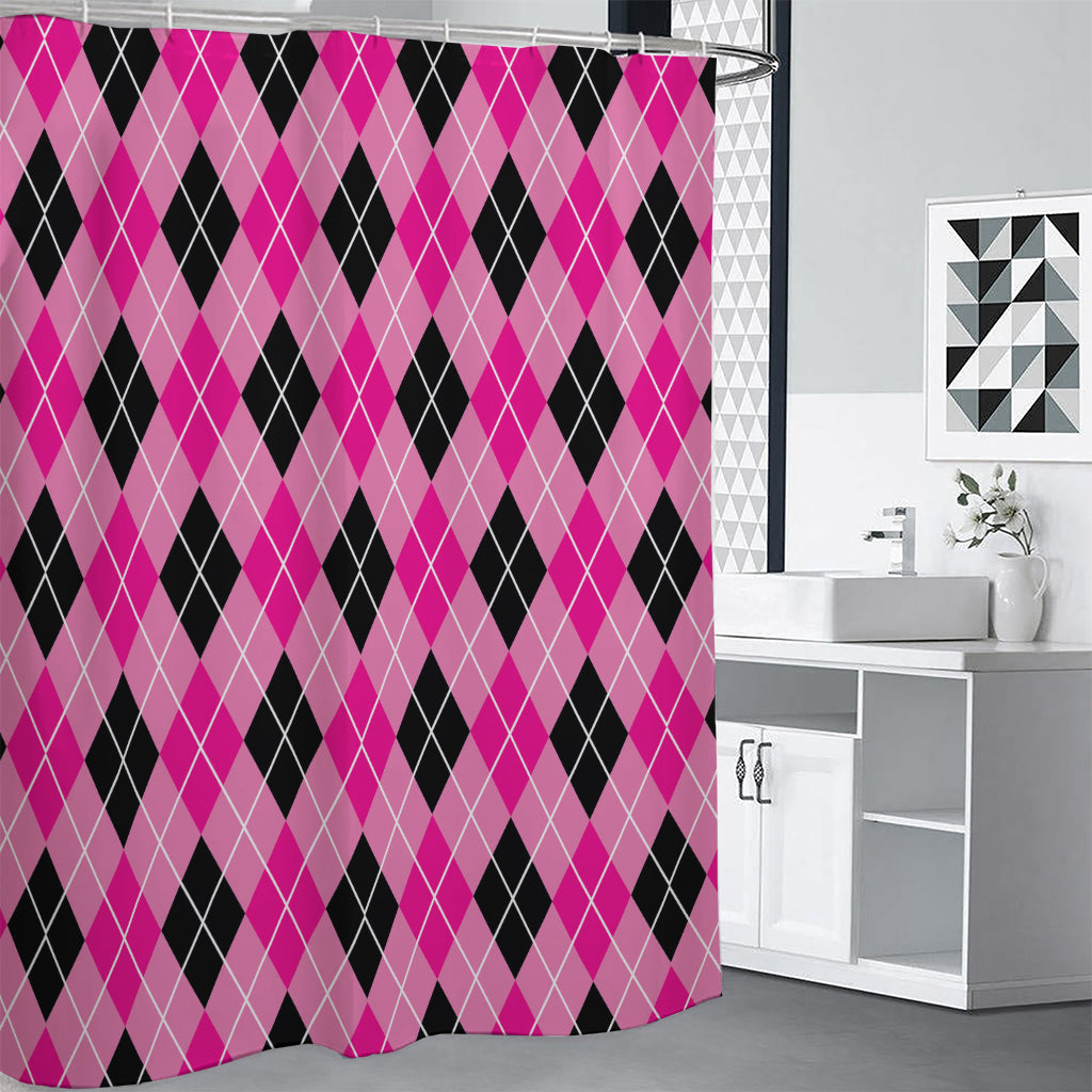 Black And Pink Argyle Pattern Print Premium Shower Curtain