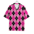 Black And Pink Argyle Pattern Print Rayon Hawaiian Shirt