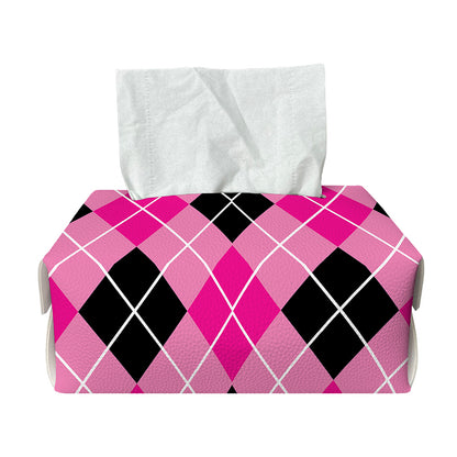 Black And Pink Argyle Pattern Print Rectangle Tissue Box Cover