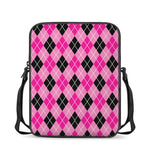 Black And Pink Argyle Pattern Print Rectangular Crossbody Bag