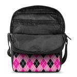 Black And Pink Argyle Pattern Print Rectangular Crossbody Bag