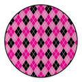 Black And Pink Argyle Pattern Print Round Floor Mat