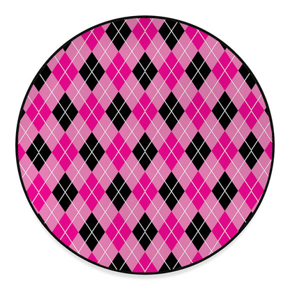 Black And Pink Argyle Pattern Print Round Floor Mat