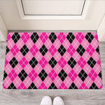 Black And Pink Argyle Pattern Print Rubber Doormat