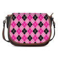 Black And Pink Argyle Pattern Print Saddle Bag