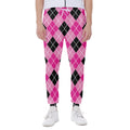 Black And Pink Argyle Pattern Print Joggers