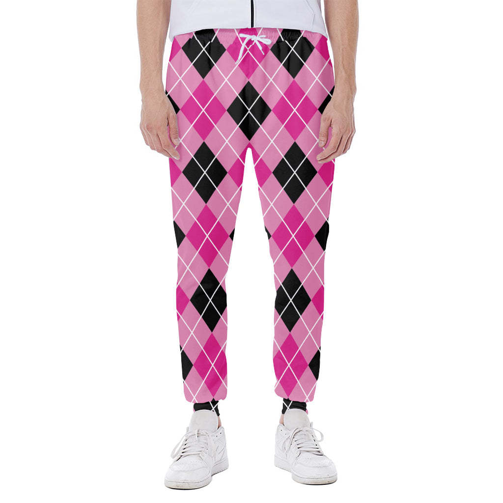 Black And Pink Argyle Pattern Print Scuba Joggers