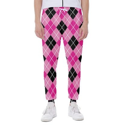 Black And Pink Argyle Pattern Print Scuba Joggers