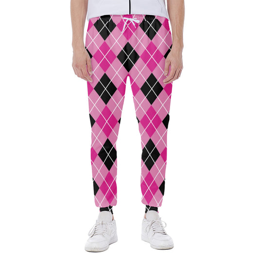 Black And Pink Argyle Pattern Print Scuba Joggers