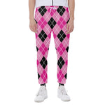 Black And Pink Argyle Pattern Print Scuba Joggers