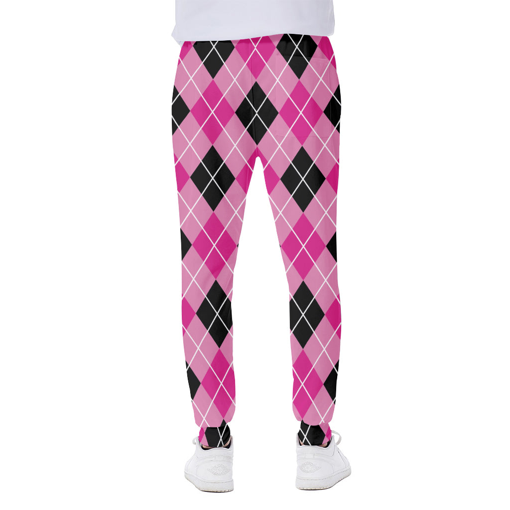 Black And Pink Argyle Pattern Print Scuba Joggers