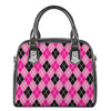 Black And Pink Argyle Pattern Print Shoulder Handbag