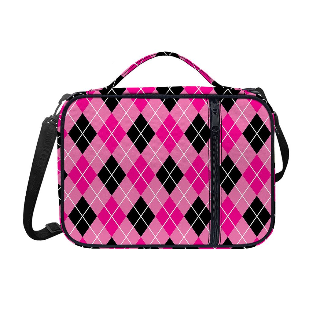 Black And Pink Argyle Pattern Print Shoulder Strap Bible Bag