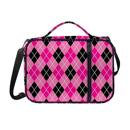 Black And Pink Argyle Pattern Print Shoulder Strap Bible Bag