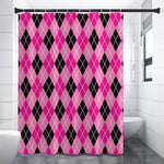 Black And Pink Argyle Pattern Print Shower Curtain