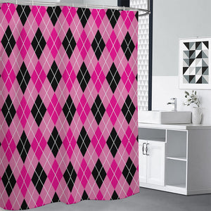 Black And Pink Argyle Pattern Print Shower Curtain