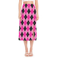 Black And Pink Argyle Pattern Print Side Slit Midi Skirt