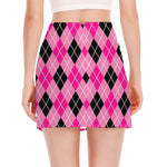 Black And Pink Argyle Pattern Print Side Slit Mini Skirt