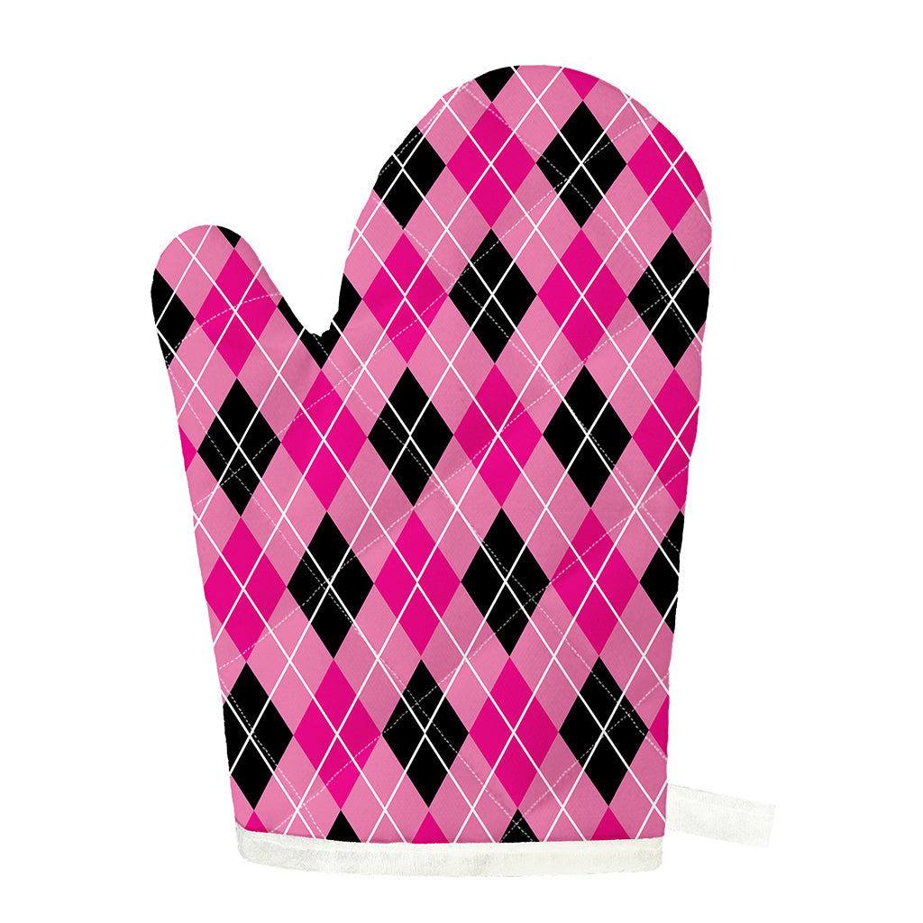Black And Pink Argyle Pattern Print Single Oven Mitt
