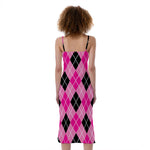 Black And Pink Argyle Pattern Print Slim Fit Midi Cami Dress