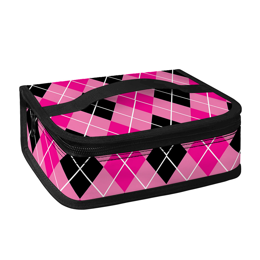 Black And Pink Argyle Pattern Print Small Lunch Bag