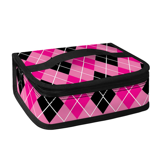 Black And Pink Argyle Pattern Print Small Lunch Bag