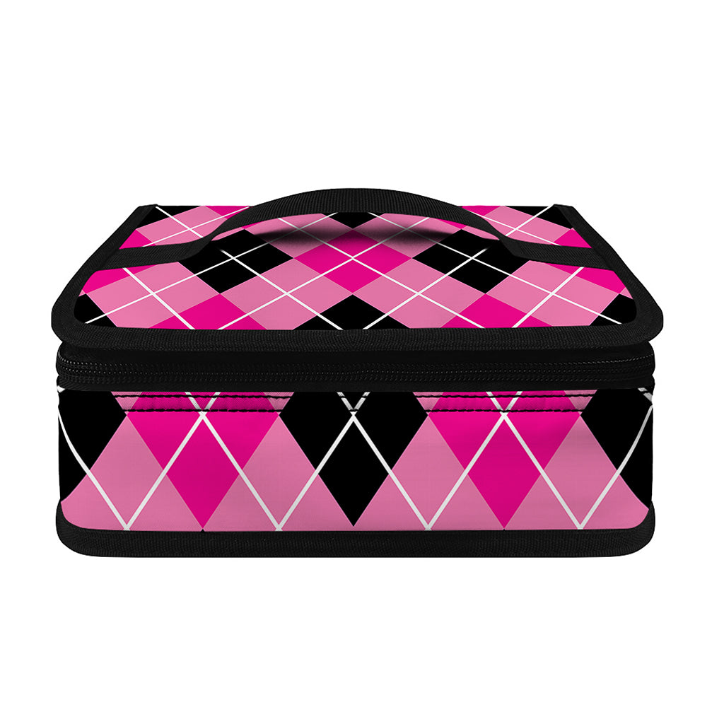 Black And Pink Argyle Pattern Print Small Lunch Bag