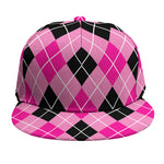 Black And Pink Argyle Pattern Print Snapback Cap