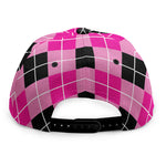 Black And Pink Argyle Pattern Print Snapback Cap