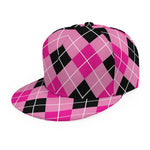 Black And Pink Argyle Pattern Print Snapback Cap