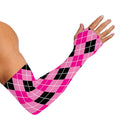 Black And Pink Argyle Pattern Print Sun Protection Arm Sleeves