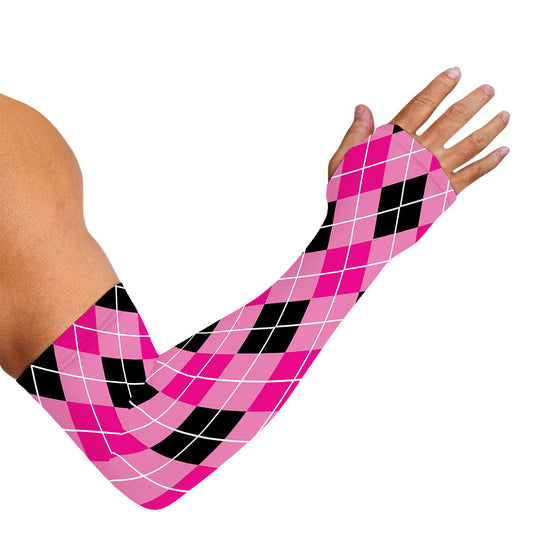 Black And Pink Argyle Pattern Print Sun Protection Arm Sleeves