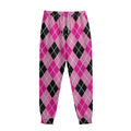 Black And Pink Argyle Pattern Print Sweatpants