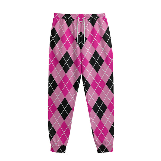 Black And Pink Argyle Pattern Print Sweatpants