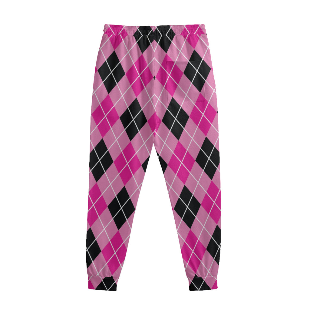 Black And Pink Argyle Pattern Print Sweatpants