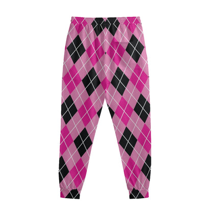 Black And Pink Argyle Pattern Print Sweatpants