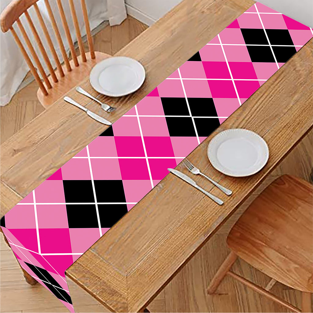 Black And Pink Argyle Pattern Print Table Runner
